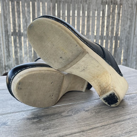 Maguba Sweden Clogs Women 9.5 EU 40 Black Leather Wooden Heel Platform Slip On - Picture 13 of 15